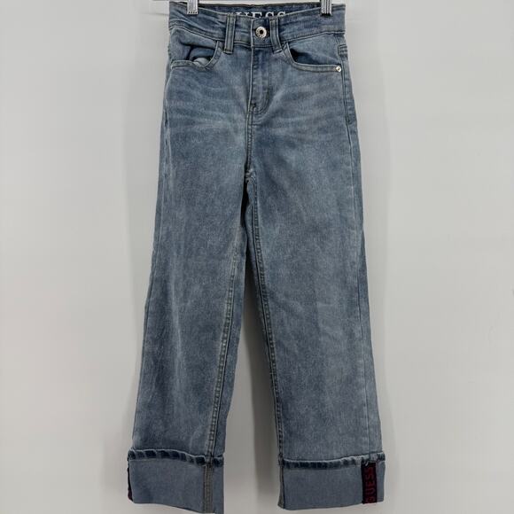 GUESS‎ 90s Y2K Trendy Vtg Light Colored Jeans Girls Size 8 Cuffed Pants Logo - Picture 2 of 11